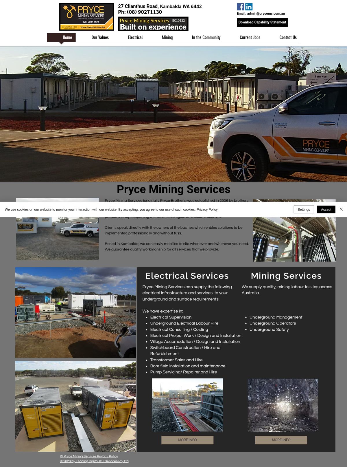 Current Pryce Mining Services website